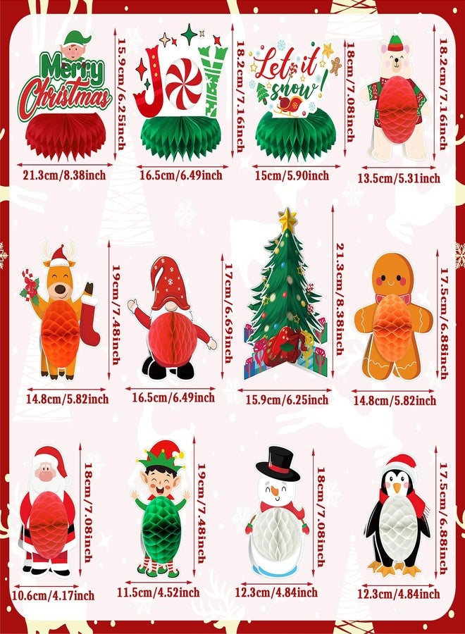 Liliful 12 Pcs Christmas Party Honeycomb Centerpieces Xmas Table Decorations Gingerbread Man Winter Holiday Center Pieces with Santa Claus Christmas Tree Snowman Gnome for Christmas Party Table Signs - Image 2